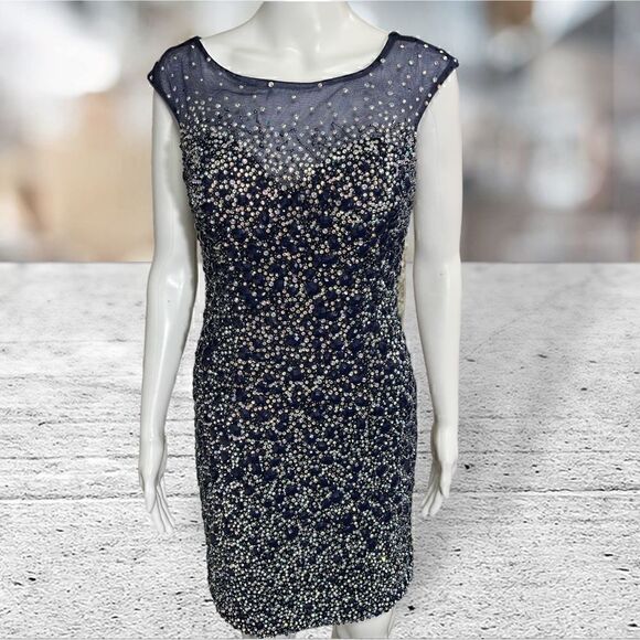 Jovani Fully Beaded Blue Mini Dress - Picture 2 of 9